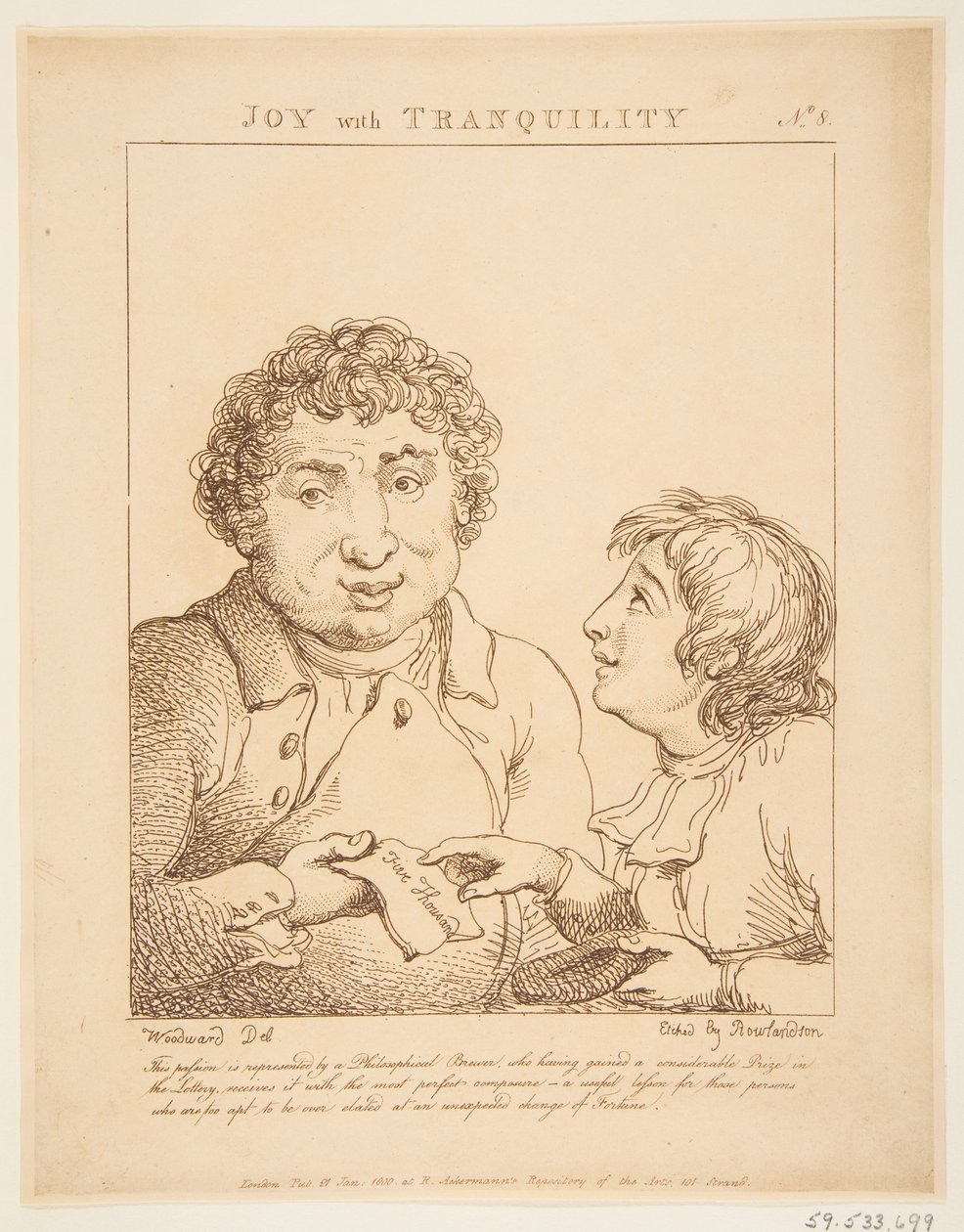 Joy with Tranquility Le Brun Travested eli Karikatyyrit intohimoista, 21. tammikuuta 1800. tekijältä Thomas Rowlandson