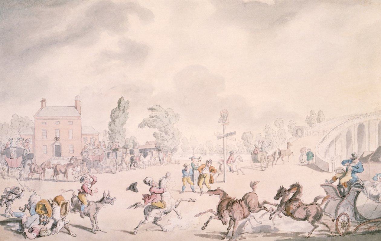 "Kew Bridge", Kew, Lontoo, 1819 tekijältä Thomas Rowlandson