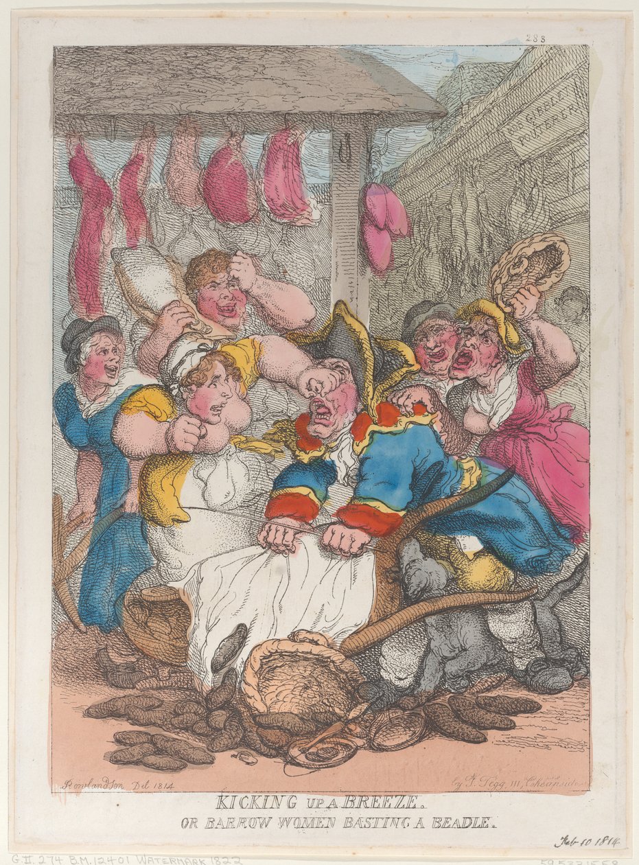 Kicking Up a Breeze tai Barrow Women Basting a Beadle, 10. helmikuuta 1814, 10. helmikuuta 1814. tekijältä Thomas Rowlandson