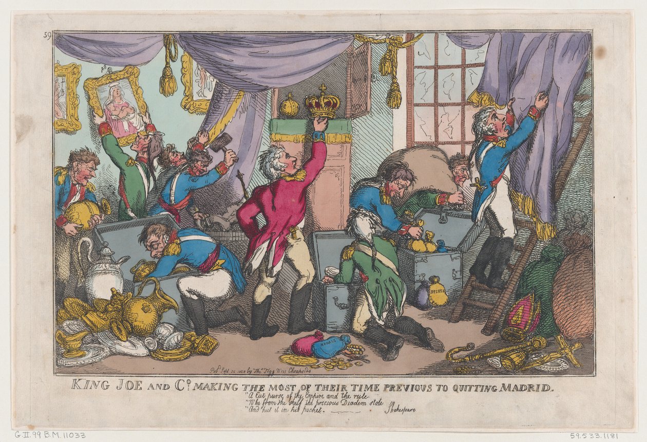 Kuningas Joe ja muut hyödyntävät aikaa ennen Madridin lopettamista, ..., 25. syyskuuta 1808. tekijältä Thomas Rowlandson