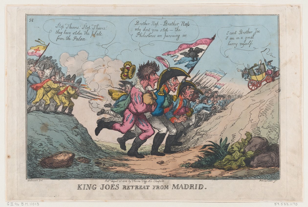 Kuningas Joen retriitti Madridista, 21. elokuuta 1808, 21. elokuuta 1808. tekijältä Thomas Rowlandson