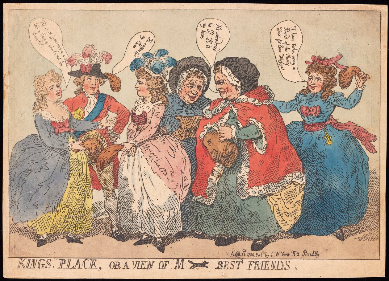 Kings Place, tai näkymä M ---- Best Friends, pub. 1784 (käsinvärinen kaiverrus) tekijältä Thomas Rowlandson
