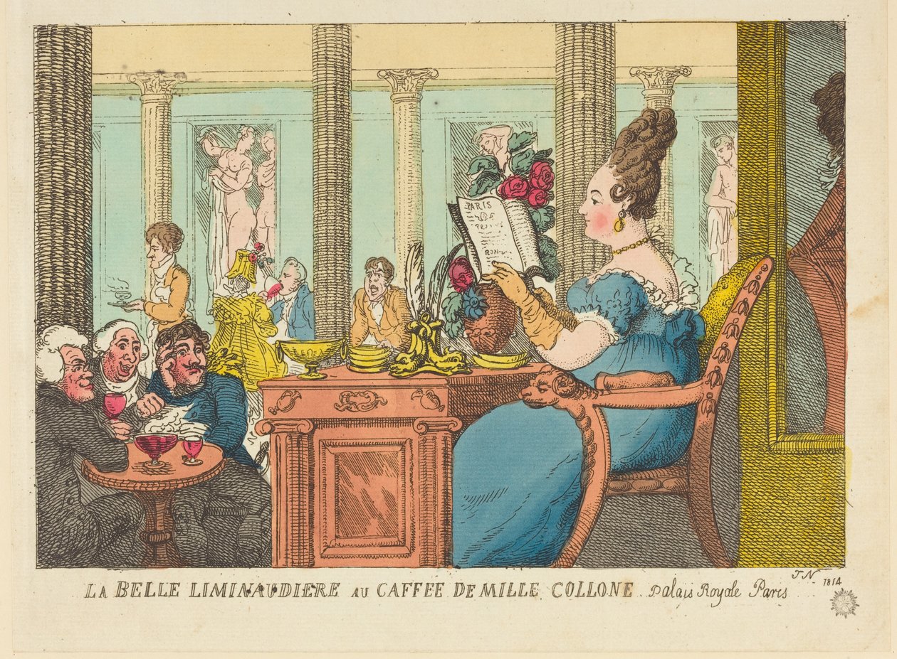 La Belle Limonaudiere, Café des Mille Colonnes, Palais Royal, Pariisi tekijältä Thomas Rowlandson