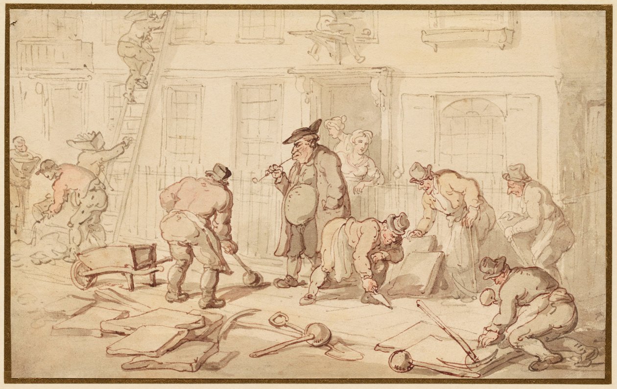 Työläisiä katukiveystä rakentamassa tekijältä Thomas Rowlandson