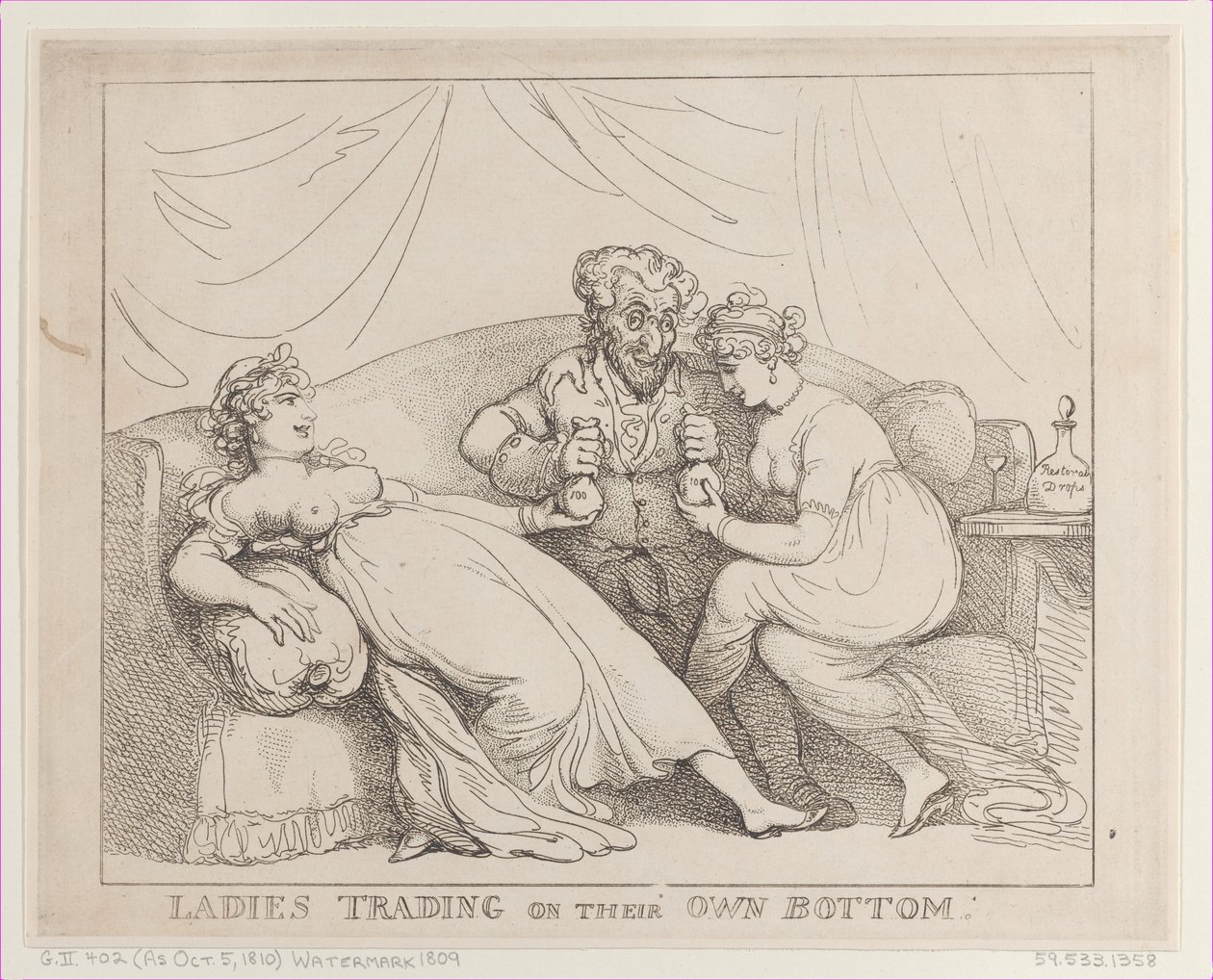 Naiset käyvät kauppaa omalla pohjalla, 5. lokakuuta 1810, 5. lokakuuta 1810. tekijältä Thomas Rowlandson