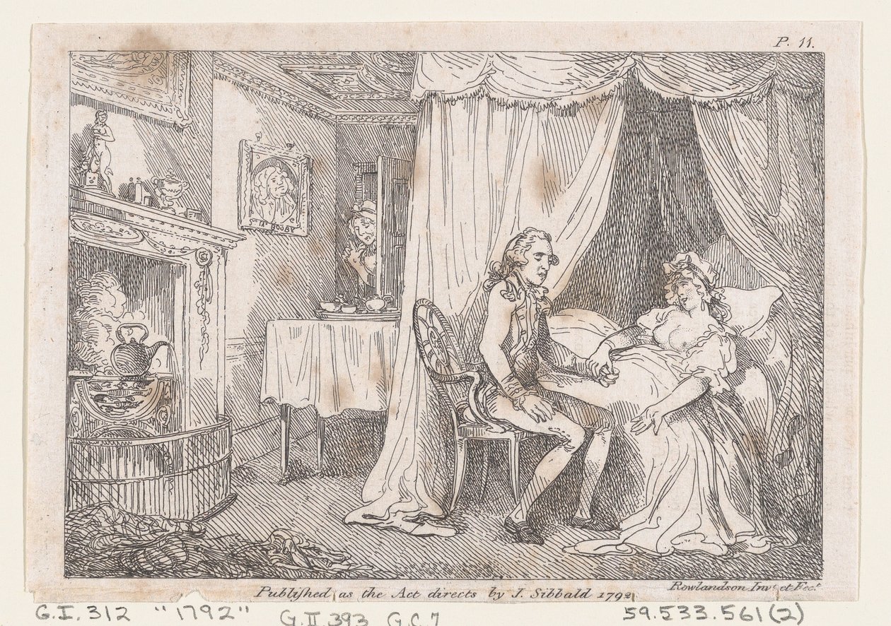 Lady Booby yrittää vietellä tahrattoman Josephin teoksesta The Adventures of Joseph Andrew..., 1792. tekijältä Thomas Rowlandson