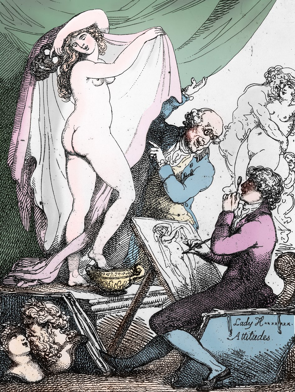 Lady Hamiltonin asenteet, n.1790 (etsaus) (s/w valokuva) tekijältä Thomas Rowlandson