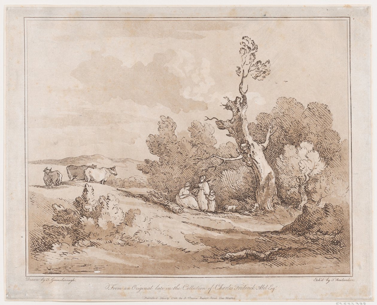 Maisema, jossa hahmot keräävät puuta ryppyisten puiden alta, 21. toukokuuta 1789, 21. toukokuuta 1789. tekijältä Thomas Rowlandson