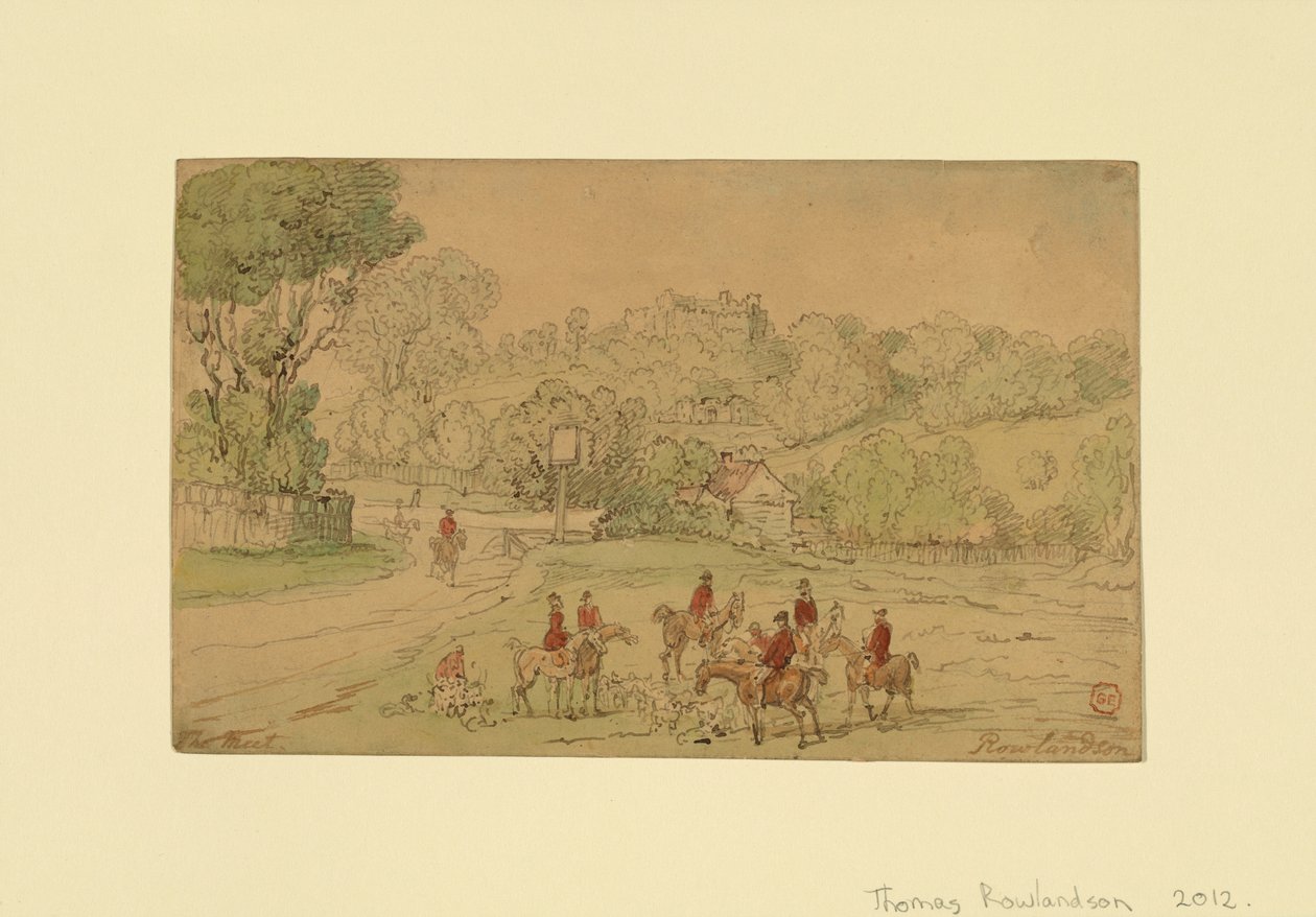Maisema, jossa on metsästyskohtaus tekijältä Thomas Rowlandson