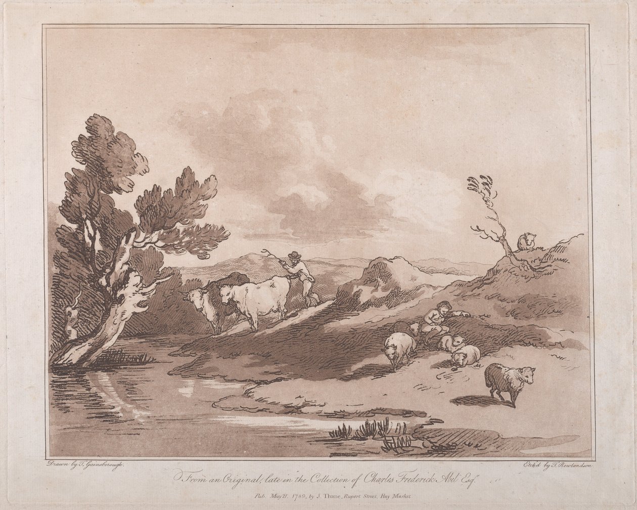 Maisema, jossa hahmo paimenta karjaa ja paimen lepää, 21.5.1789., 21.5.1789. tekijältä Thomas Rowlandson