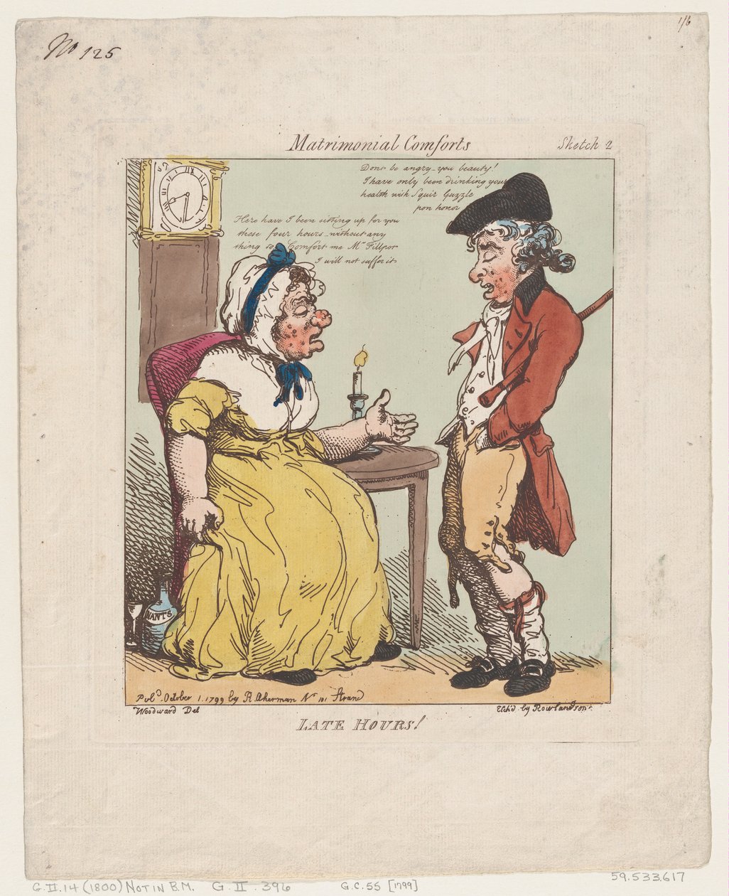 Myöhäiset tunnit!, 1. lokakuuta 1799, 1. lokakuuta 1799. tekijältä Thomas Rowlandson