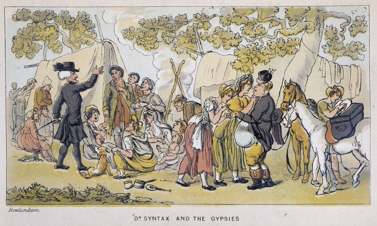 Le docteur et les Gypsies (ou Romanichels) - "" Doctor Syntaxin kolmella kiertueella: viehättävää lohtua ja vaimoa etsimässä" William Combe, ill. Rowlandson tekijältä Thomas Rowlandson
