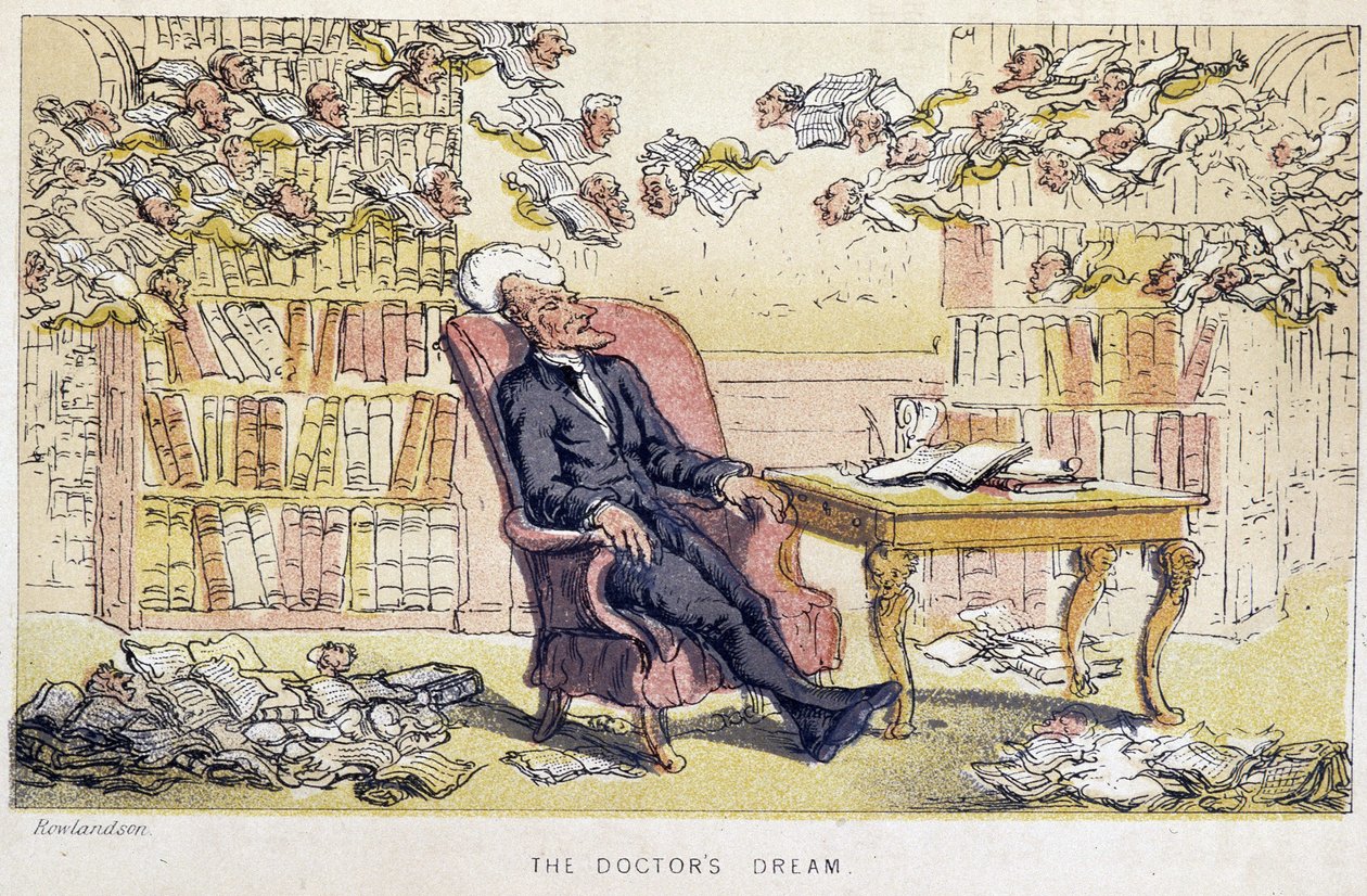 Le rêve du docteur - "" Doctor Syntax "kolme kiertomatkaa: viehättävää lohtua ja vaimoa etsimässä" William Combe, ill. Rowlandson tekijältä Thomas Rowlandson