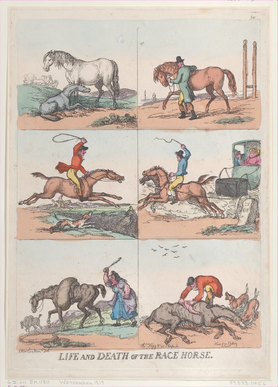 Kilpahevosen elämä ja kuolema, [25. syyskuuta 1811], uusintapainos, [25. syyskuuta 1811], uusintapainos. tekijältä Thomas Rowlandson
