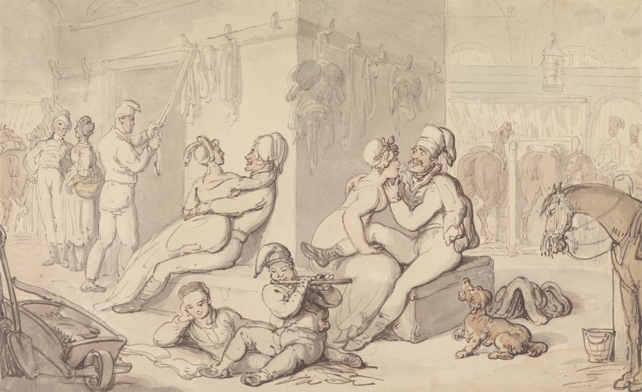 Light-Horse Cavalry Barracks (akvarelli ja kynä ja muste paperille) tekijältä Thomas Rowlandson