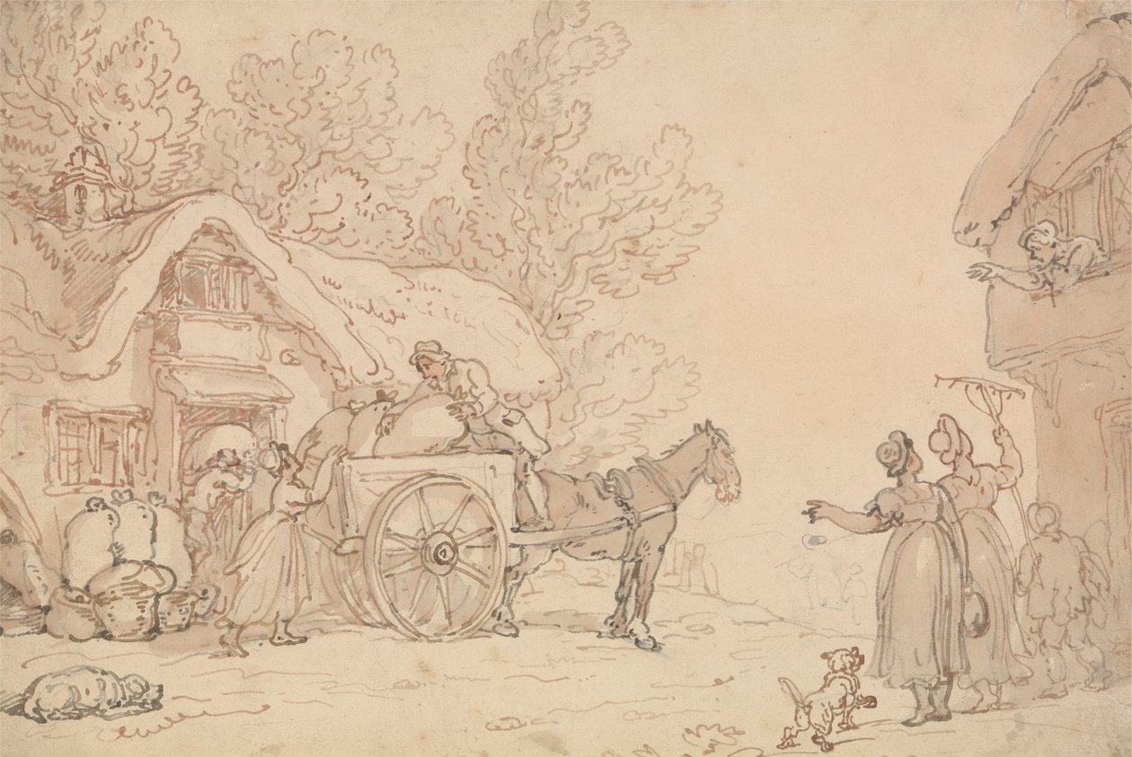 Säkkien lataaminen kärryyn tekijältä Thomas Rowlandson