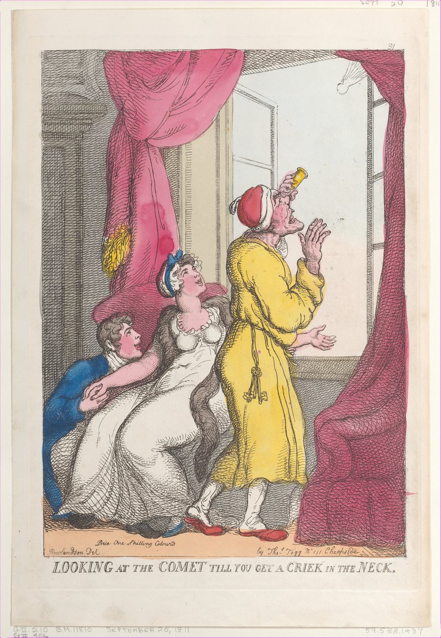 Katsellaan komeetta, kunnes saat riksun kaulaan, 20. syyskuuta 1811, 20. syyskuuta 1811. tekijältä Thomas Rowlandson