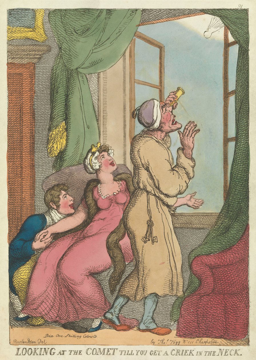 "Katsot komeettaa, kunnes saat niskaan huudon". tekijältä Thomas Rowlandson