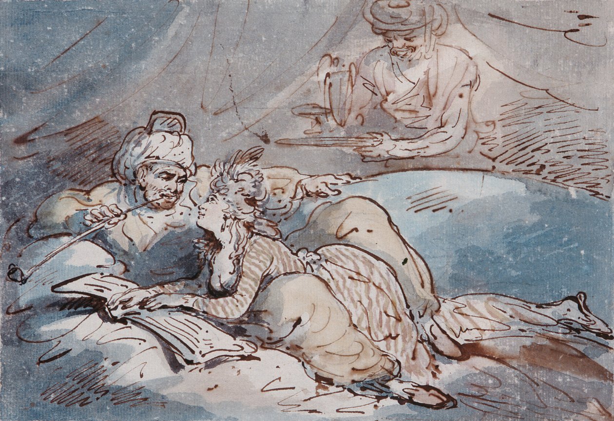Rakkautta idässä, n. 1787 (kynä ja väripesu) tekijältä Thomas Rowlandson