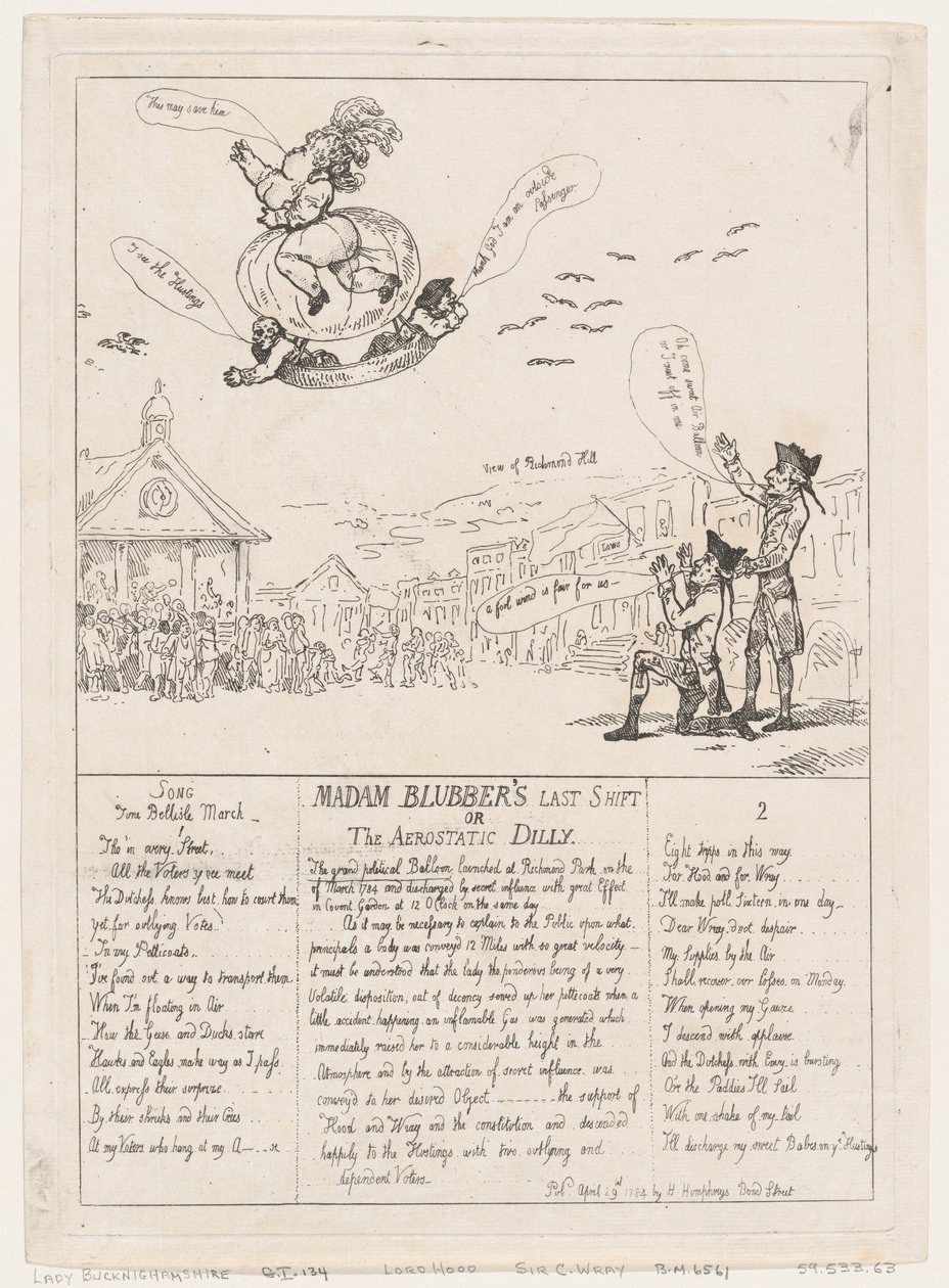 Madam Blubberin viimeinen vuoro eli The Aerostatic Dilly, 29. huhtikuuta 1784, 29. huhtikuuta 1784. tekijältä Thomas Rowlandson