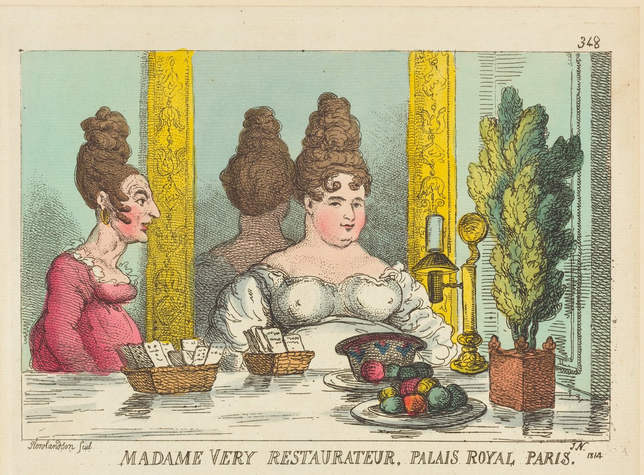Rouva Very, ravintoloitsija, Palais Royal, Pariisi tekijältä Thomas Rowlandson