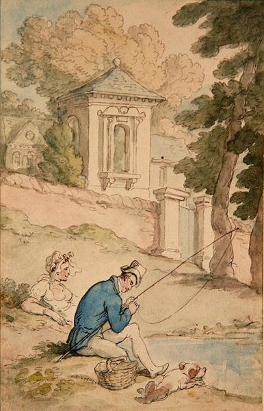 Man Fishing, n. 1780 (kynä & ruskea muste ja akvarelli paperille) tekijältä Thomas Rowlandson
