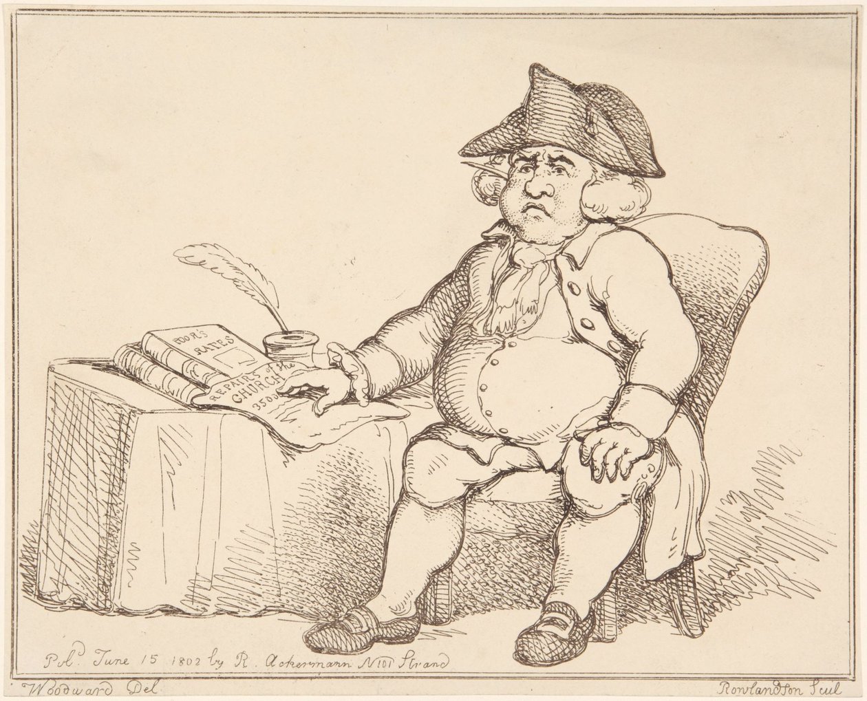 Mies pöydän ääressä tekijältä Thomas Rowlandson