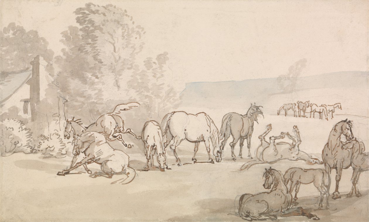 Tammat ja varsat niityllä tekijältä Thomas Rowlandson