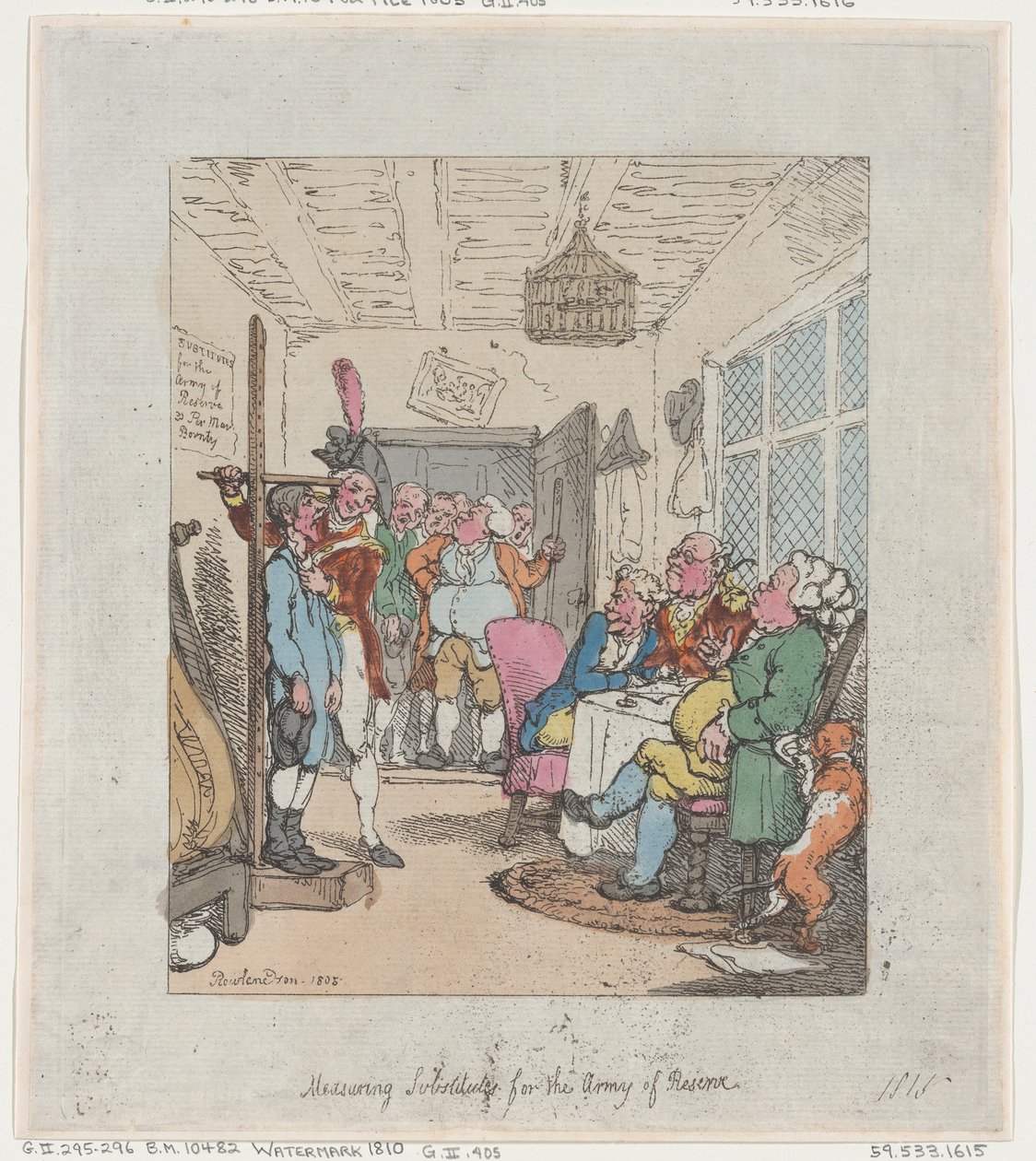 Vara-armeijan korvikkeiden mittaaminen, 1805, 1805. tekijältä Thomas Rowlandson