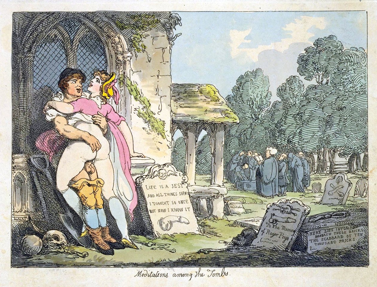 Meditaatioita hautojen keskuudessa (värilitho) tekijältä Thomas Rowlandson