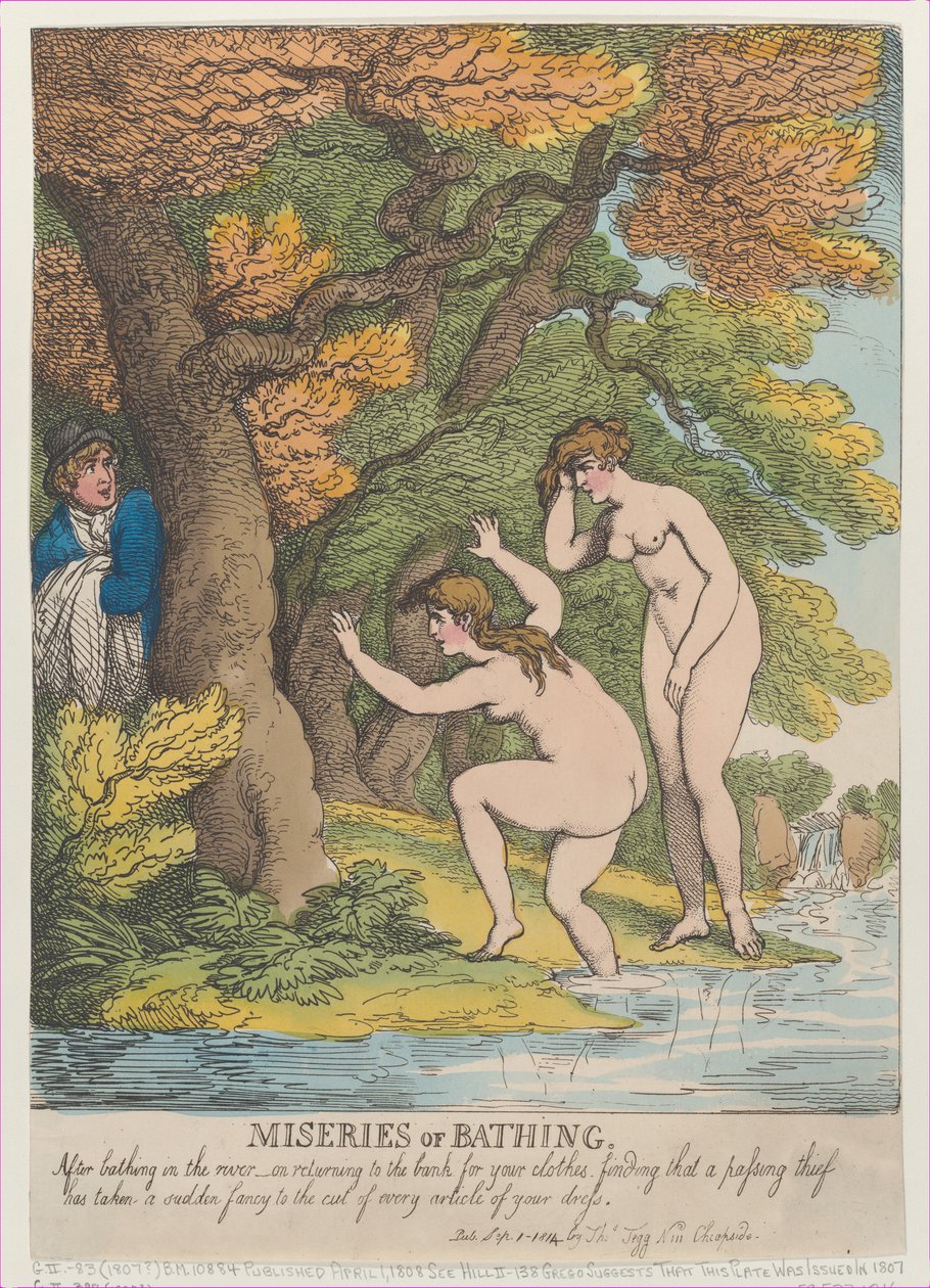 Miseries of Bathing, [1. huhtikuuta 1808], julkaistu uudelleen syyskuuta..., [1. huhtikuuta 1808], julkaistu uudelleen 1. syyskuuta 1814. tekijältä Thomas Rowlandson