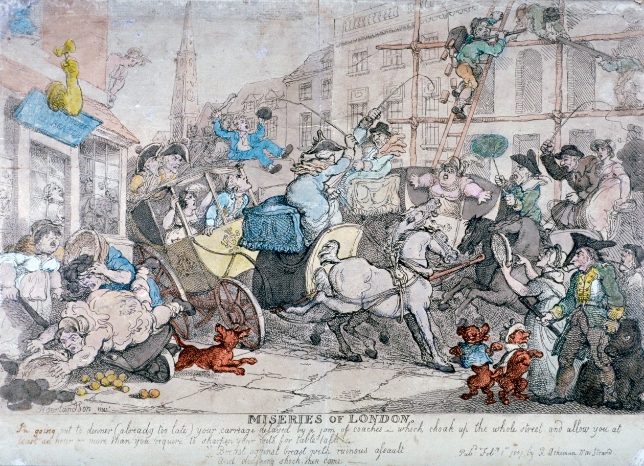 "Lontoon kurjuudet...", 1807 tekijältä Thomas Rowlandson