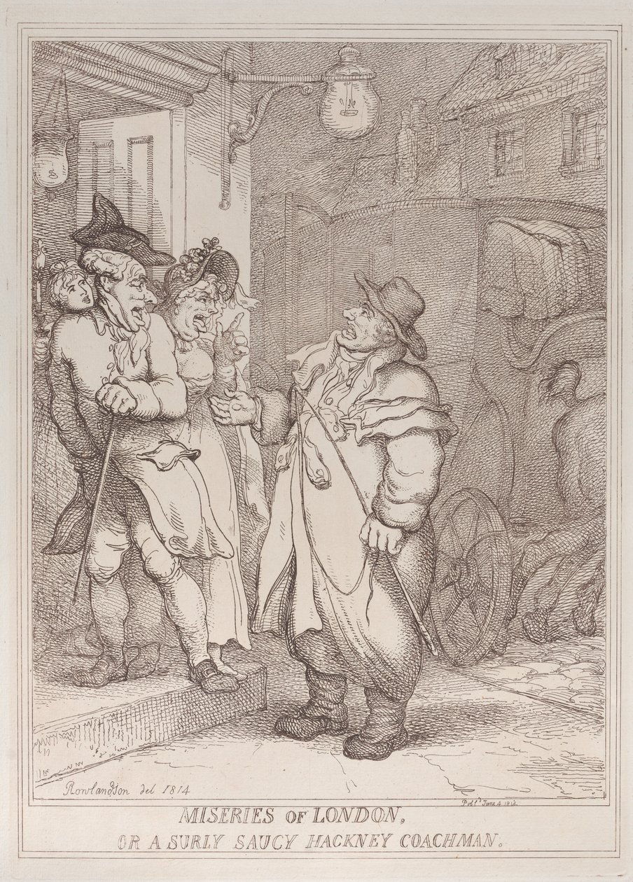 Miseries of London, or a Surly Saucy Hackney Coachman, 4.6.1814., 4.6.1814. tekijältä Thomas Rowlandson