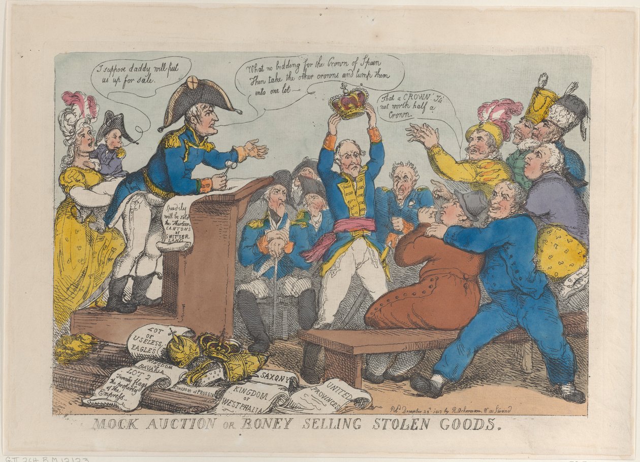 Varastettujen tavaroiden valehuutokauppa tai luumyynti, 25. joulukuuta 1813, 25. joulukuuta 1813. tekijältä Thomas Rowlandson