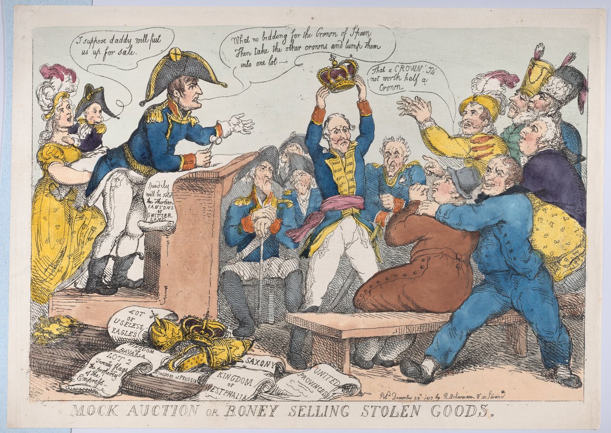 Varastettujen tavaroiden valehuutokauppa tai luumyynti, 25. joulukuuta 1813, 25. joulukuuta 1813. tekijältä Thomas Rowlandson