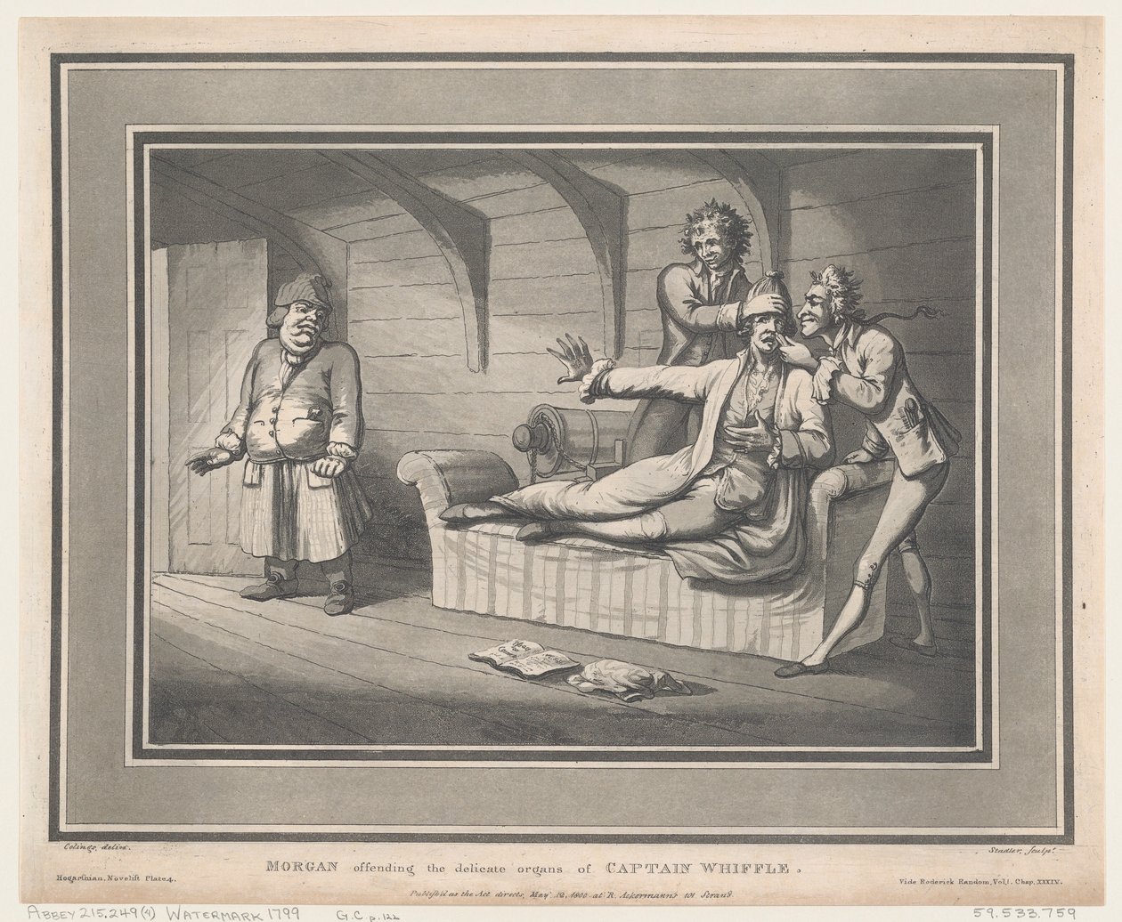 Morgan Offending The Delicate Organs of Captain Whiffle, 12. toukokuuta 1800., 12. toukokuuta 1800. tekijältä Thomas Rowlandson