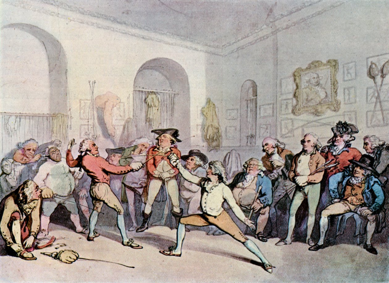 Mr H Angelos Miekkailuakatemia, 1791, 1929 tekijältä Thomas Rowlandson