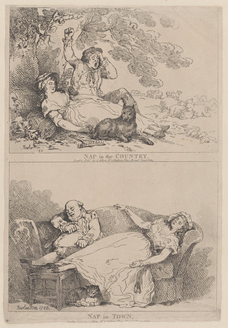 Päiväunet maalla, päiväunet kaupungissa, 1785, 1785. tekijältä Thomas Rowlandson