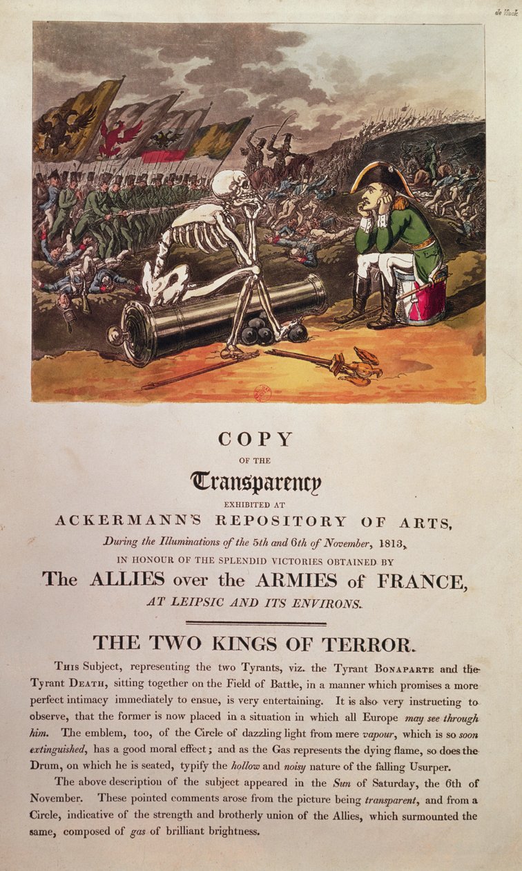 Napoleon ja Kuolema istuvat yhdessä Leipzigin taistelukentällä (katso myös 266072) tekijältä Thomas Rowlandson