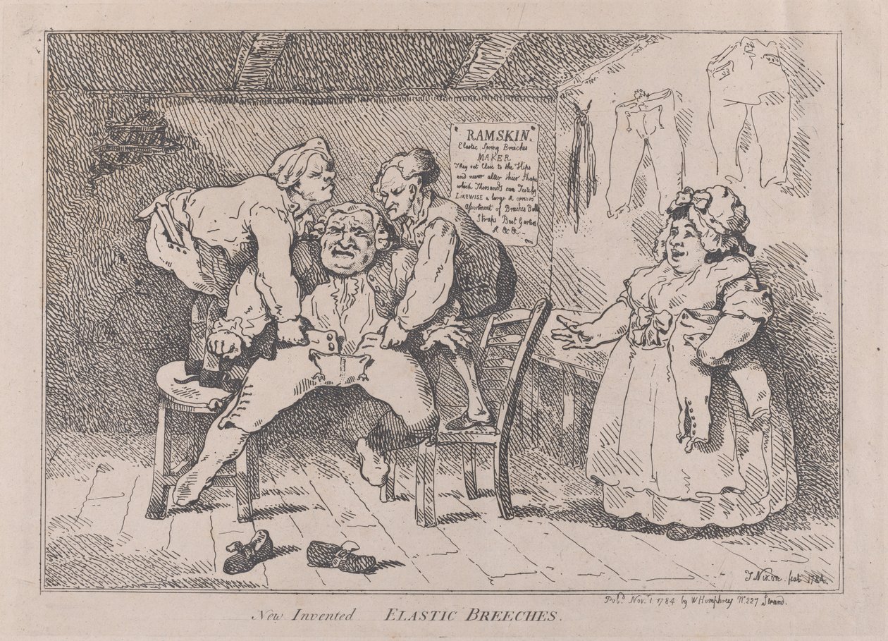 New Invented Elastic Breeches, 1 de novembre de 1784., 1 de novembre de 1784. finlandès tekijältä Thomas Rowlandson