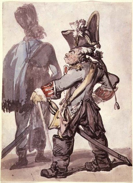 Nro 2160 Frederick Suuri (1712-86) ja yksi hänen upseereistaan (kynä, seepia ja akvarelli paperille) tekijältä Thomas Rowlandson