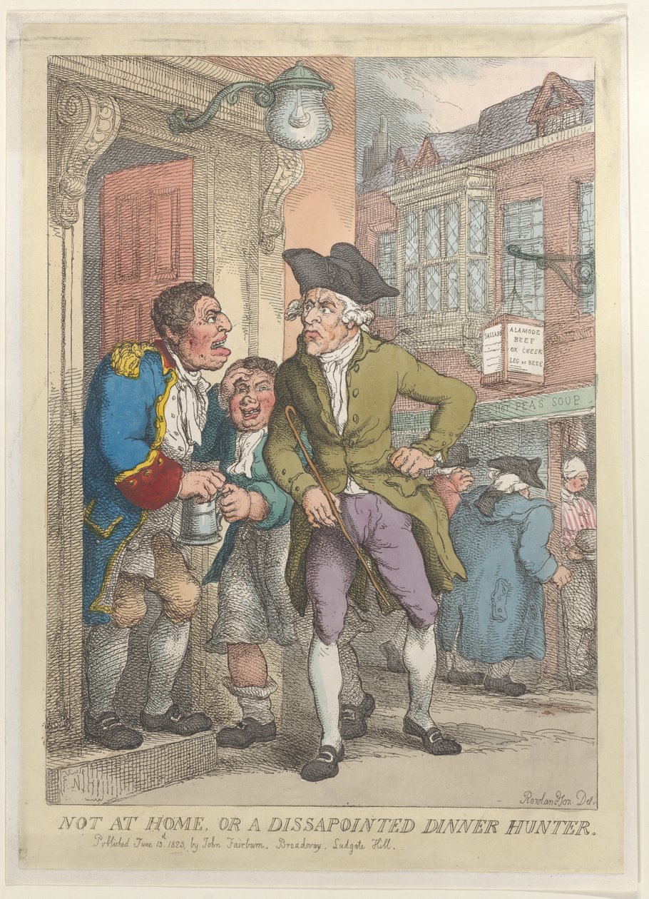 Ei kotona tai pettynyt päivällismetsästäjä, 13.6.1823., 13.6.1823. tekijältä Thomas Rowlandson