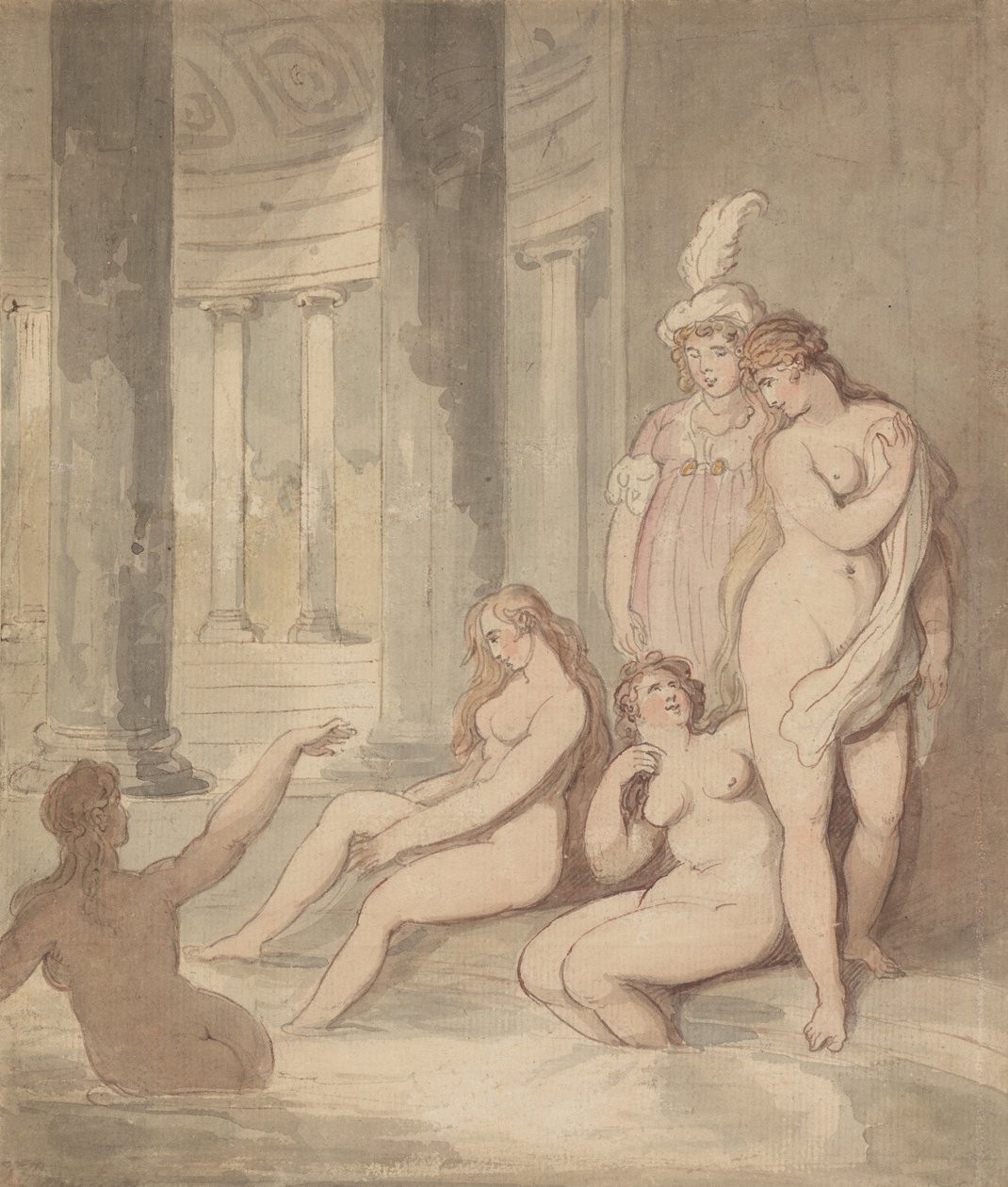 Nymfit roomalaisessa kylpylässä tekijältä Thomas Rowlandson