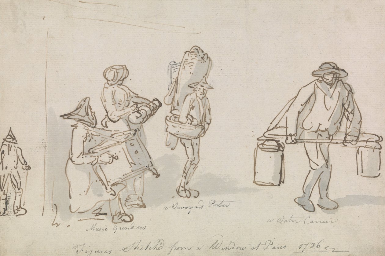 Pariisilaisia katuhahmoja tekijältä Thomas Rowlandson
