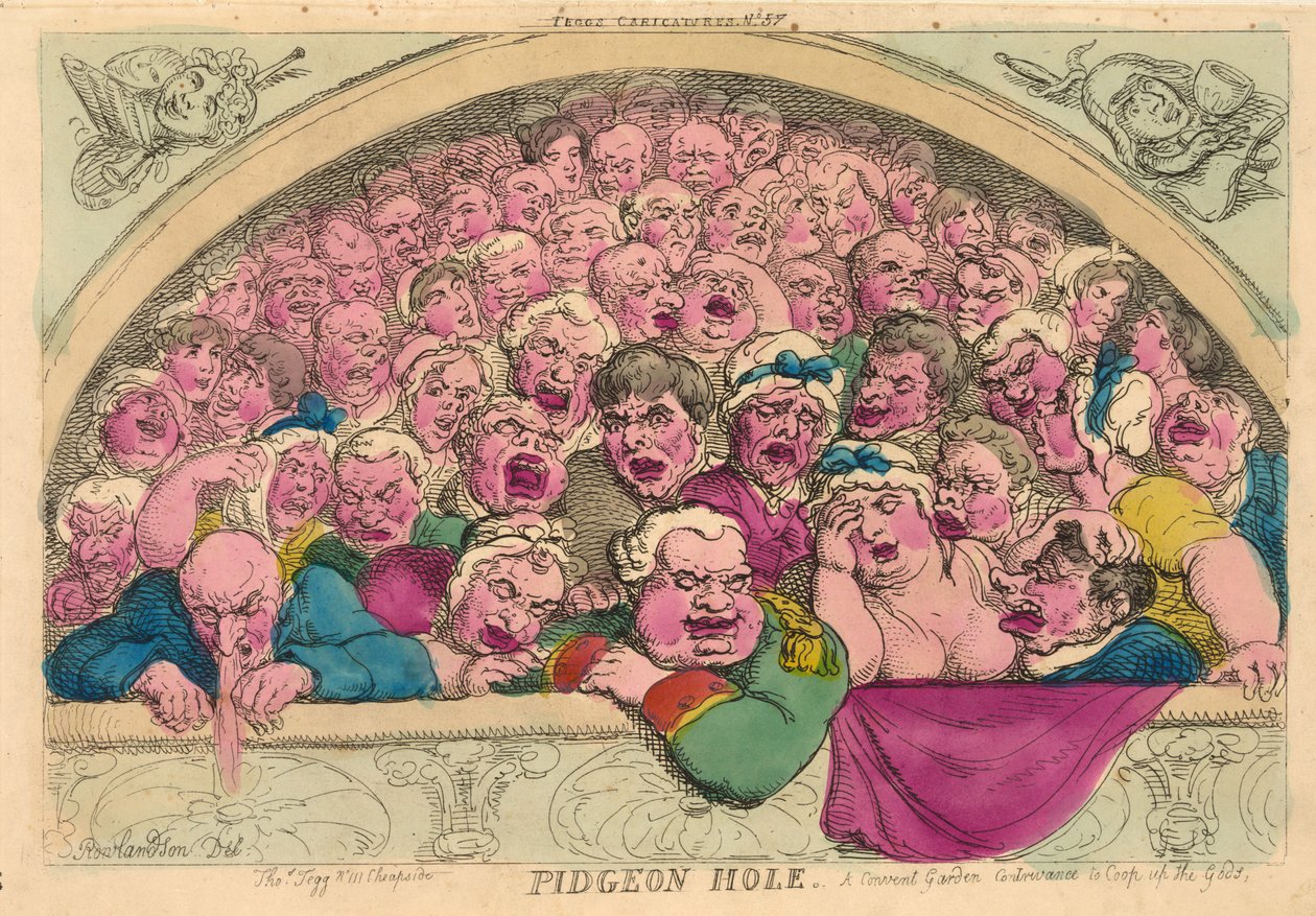 Pigeon Hole, luostaripuutarha taistella jumalia vastaan, 1811 (käsinvärinen kaiverrus) tekijältä Thomas Rowlandson