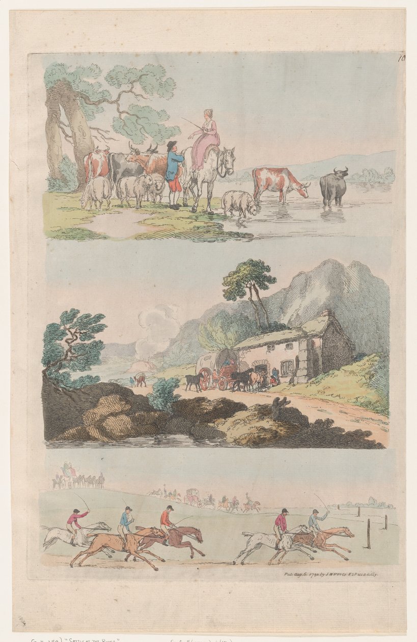 Taulu 10, Figuurien, maisemien ja karjan ääriviivat... oppijoiden käyttöön, ..., 6. elokuuta 1790. tekijältä Thomas Rowlandson