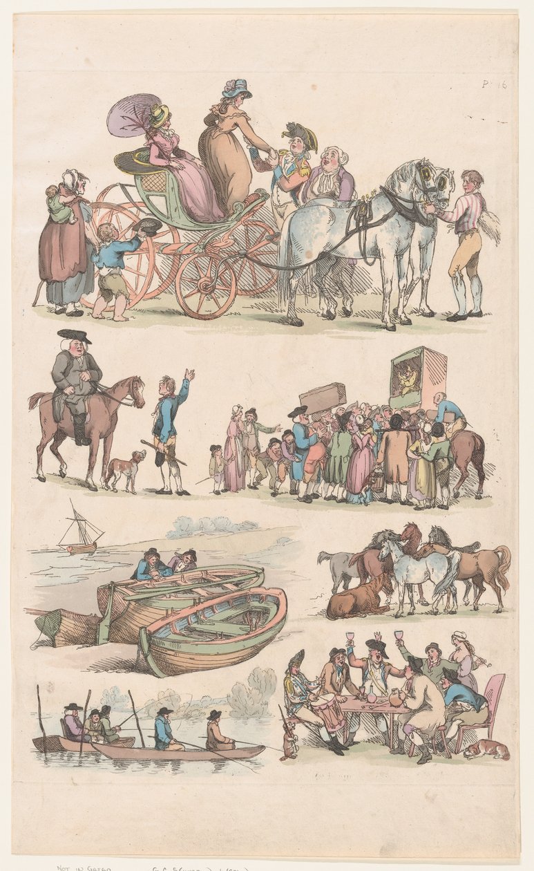 Taulu 16, Figuurien, maisemien ja karjan ääriviivat... oppijoiden käyttöön, Ju..., 1. kesäkuuta 1790. tekijältä Thomas Rowlandson