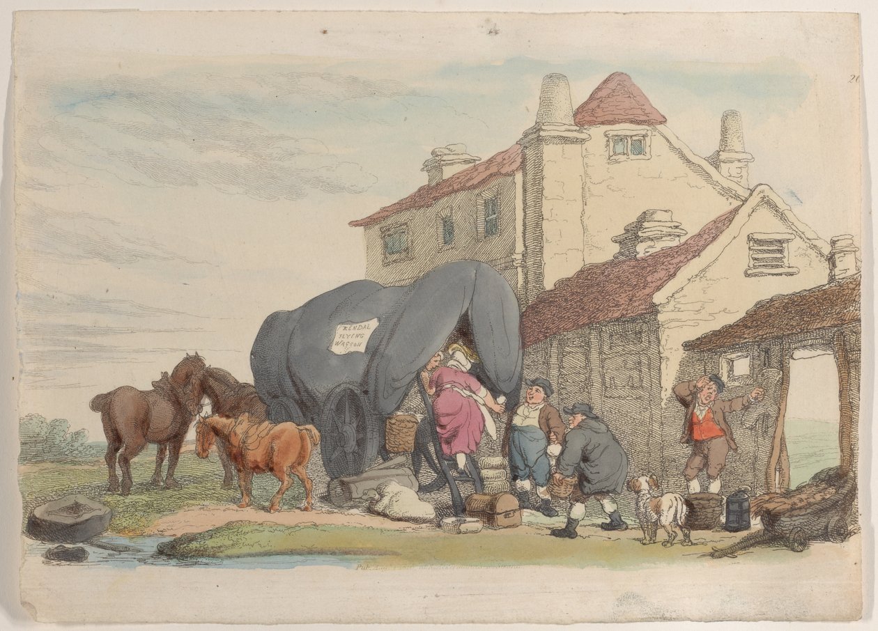 Levy 26: Lentävä vaunu, sarjasta World in Miniature, 1816., 1816. tekijältä Thomas Rowlandson