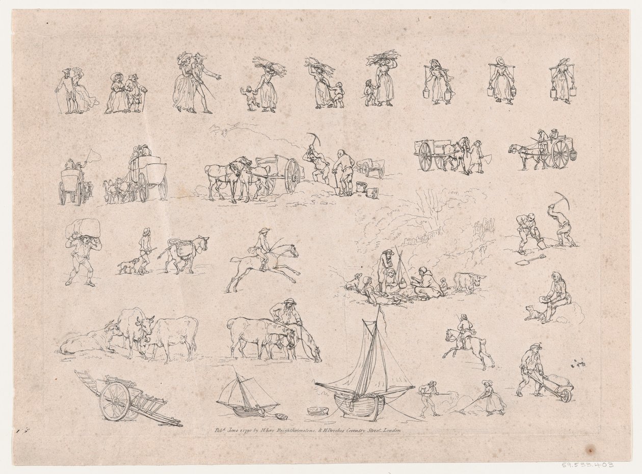 Taulu 2, Figuurien, maisemien ja karjan ääriviivat... oppijoiden käyttöön, kesäkuu..., 1. kesäkuuta 1790. tekijältä Thomas Rowlandson