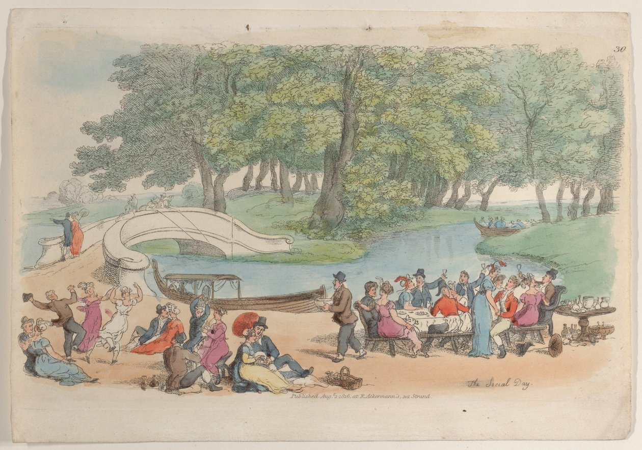 aLevy 30: Sosiaalipäivä, julkaisusta Maailma pienoiskoossa, 1816, 1816. tekijältä Thomas Rowlandson